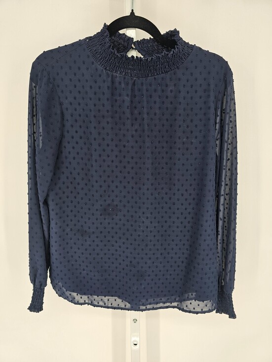 Ella Tops - Cooper & Ella Womens Sz S Long Sleeve Smocked Neck Blouse Navy Blue